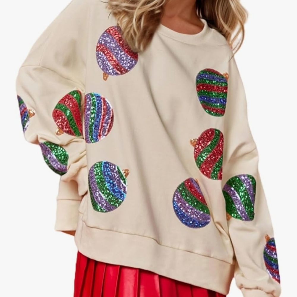 NWT oversized Peach Love California Cream Sweatshirt with Multicolor Ornaments